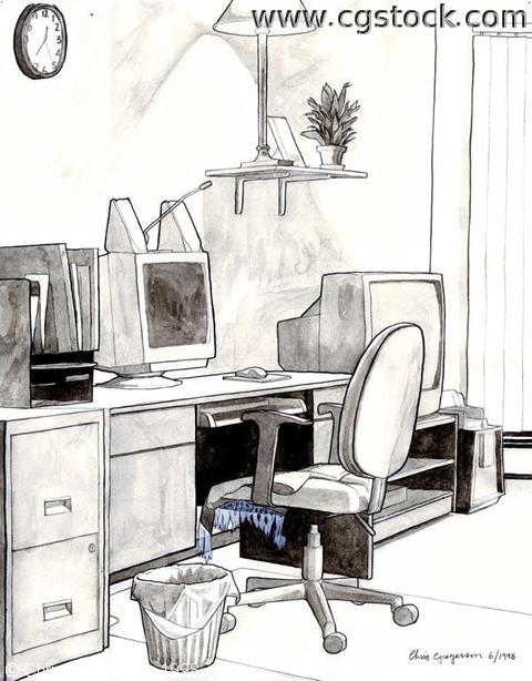 Photo of Pencil and Wash Drawing of Computer Desk(1938)
