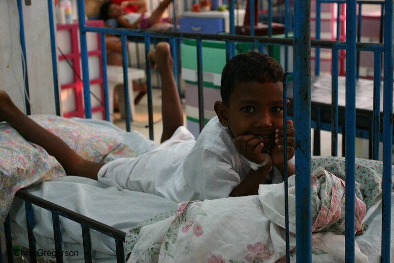 Photo of Young Filipino Boy Posing on His Bed in the Pediatric Ward(5959)