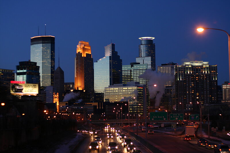 Photo of Downtown Minneapolis Skyline in Winter at Dusk(6135)
