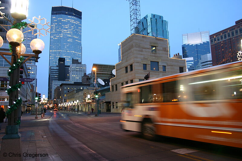Photo of Metro Transit Bus on Nicollet Mall at Night(6183)