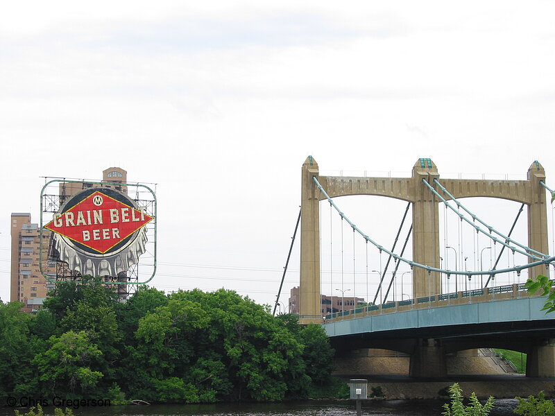 Photo of Grain Belt Beer Sign and the Hennepin Avenue Bridge(6569)