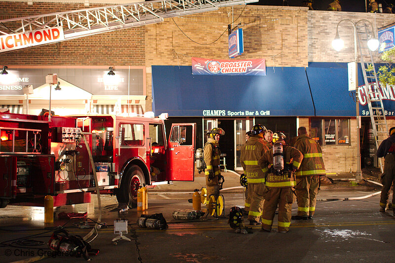 Photo of Fire Fighers Outside Champs Sports Bar, Knowles Avenue, New Richmond(7948)