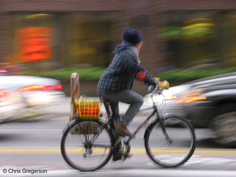 Photo of Bicyclist Commuter in Downtown Traffic(2436)