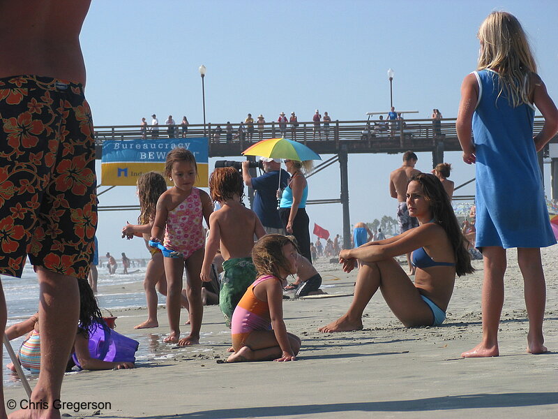 Photo of Woman and Kids on Crowded Beach, Oceanside(4290)
