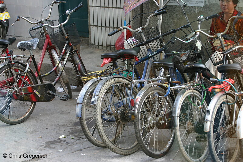 Photo of Parked Bikes on Sidewalk, Guilin, China(5114)