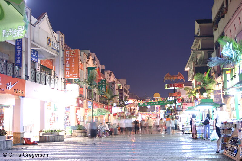 Photo of Night Scene, Stores on Outdoor Mall, Guilin, China(5115)