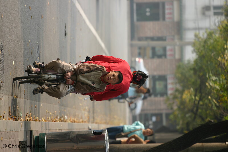 Photo of Young Boy Riding on the Back of a Bicycle, Beijing(5149)