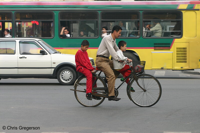 Photo of Chinese Father and Sons on Bike Together(5150)