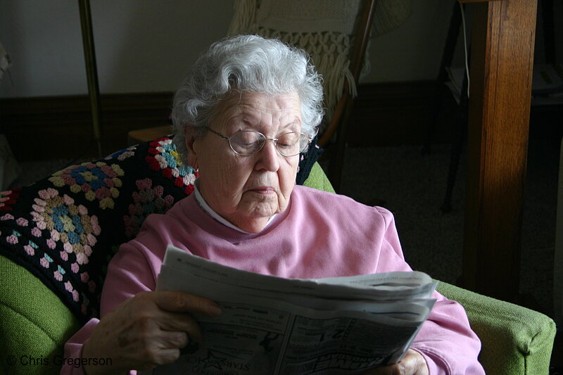 Photo of Elderly Woman Reading the Newspaper at Home(5436)