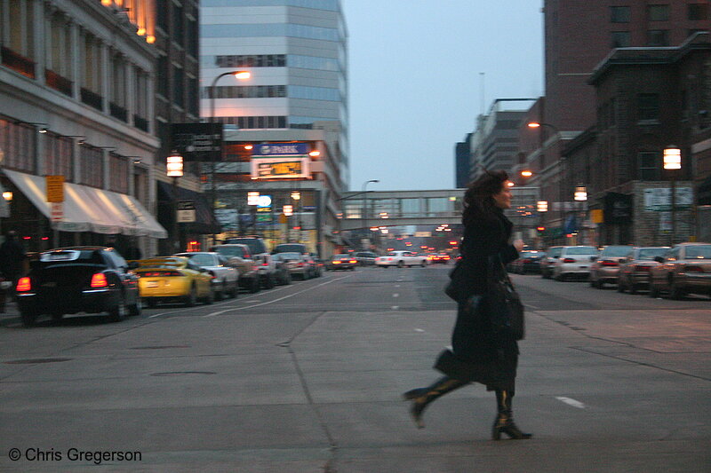 Photo of Woman Crossing an Intersection, Downtown Minneapolis(5726)