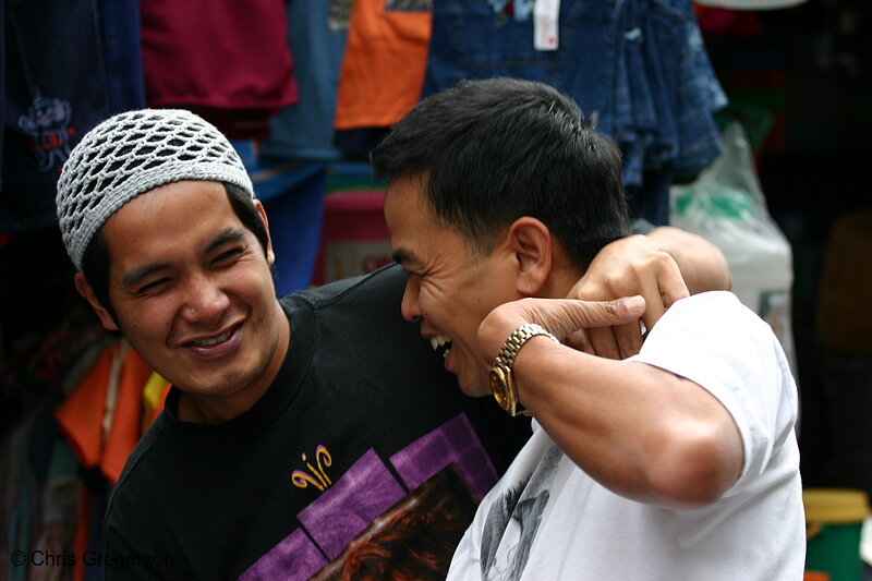 Photo of Two Happy Men Laughing Together in the Baguio City Public Market, the Philippines(5770)