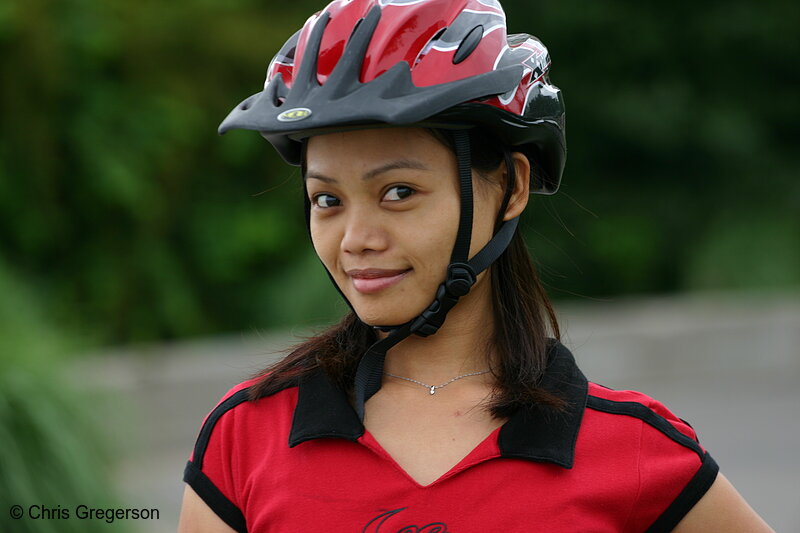 Photo of Young Asian Woman in Bike Helmet(7198)