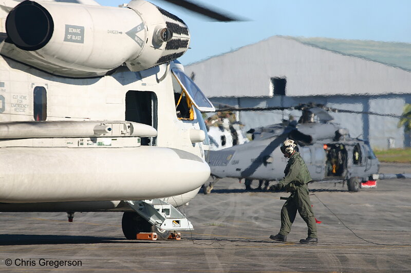 Photo of Marine Airman Readies Helicopter for Take-Off, Philippines(7543)