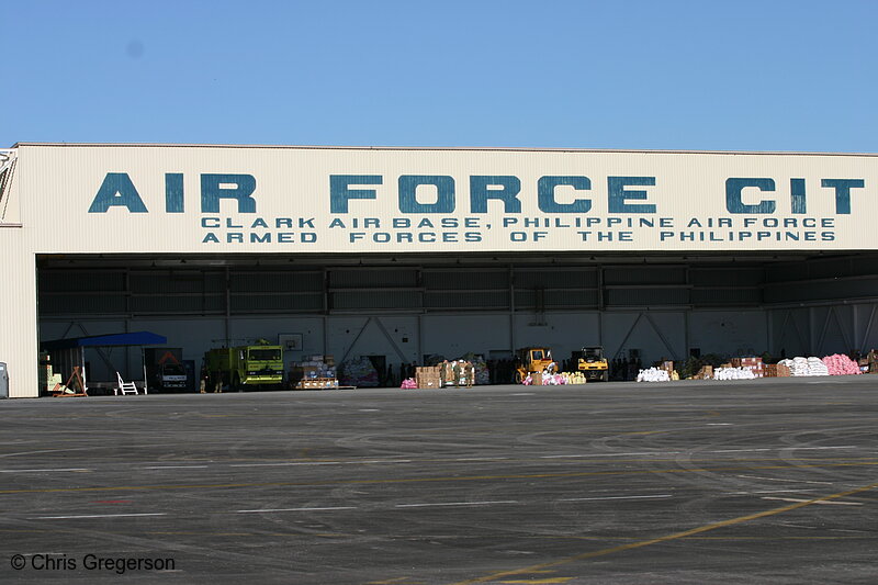 Photo of Air Force City Hangar with Relief Supplies, Philippines(7556)