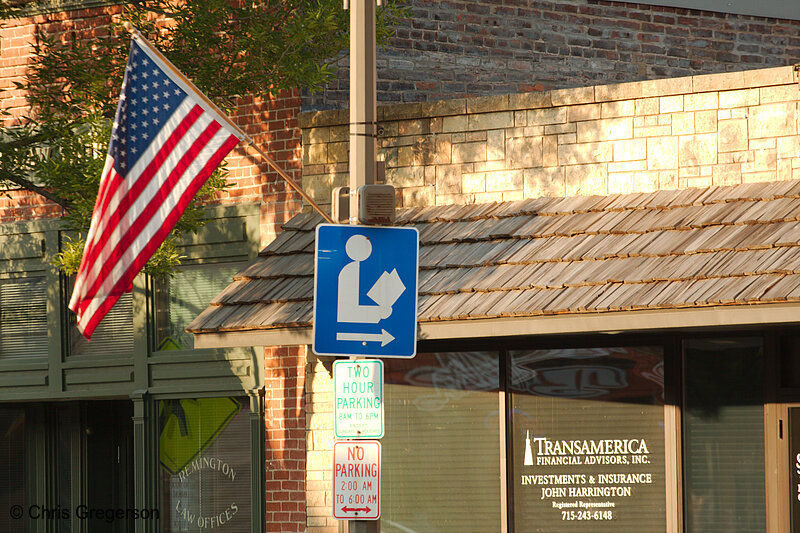 Photo of Flag and Library Sign on Knowles(8075)