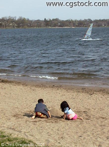 Kids on Lake Calhoun Beach