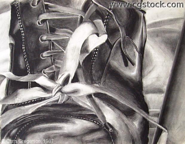 Charcoal Drawing of Patent Leather Shoe