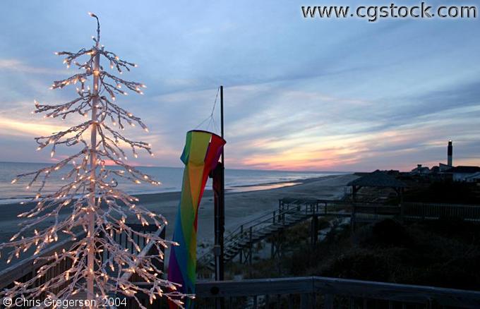 Christmas Tree on the Beach at Sunset