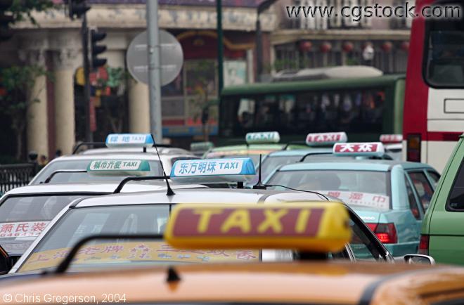 Taxis in Traffic, Shanghai, China
