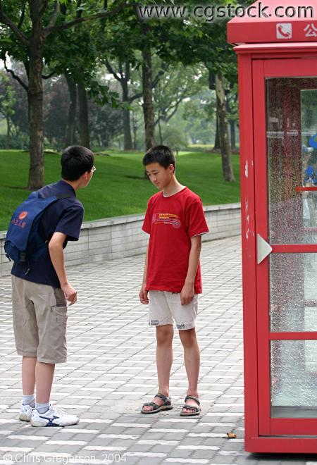 Boys Talking by Phonebooth, Shanghai