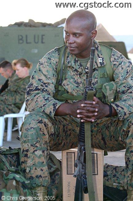 US Marine Waiting in a Hangar, The Philippines