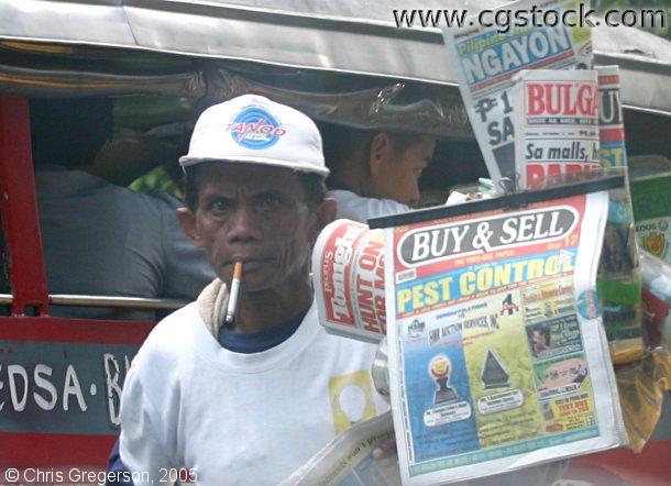 Street Vendor in Traffic, Manila