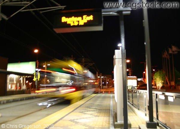 Light Rail Train Leaving at Night