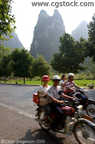 Karst Peek and Chinese Tourists on Motorcycles