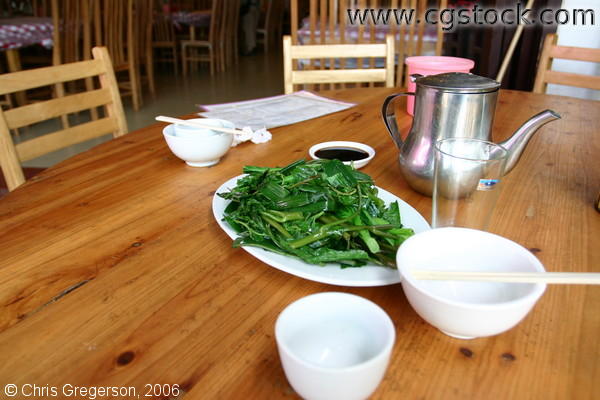 Steemed Green Leafy Vegetables, Restaurant in Guilin, China