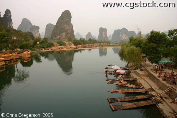 Karst Mountain and Bamboo Raft on Li River