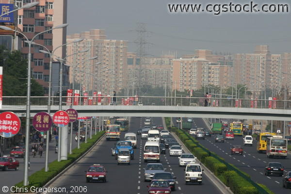 Freeway, Footbridge, and High-Rises in Beijing, China