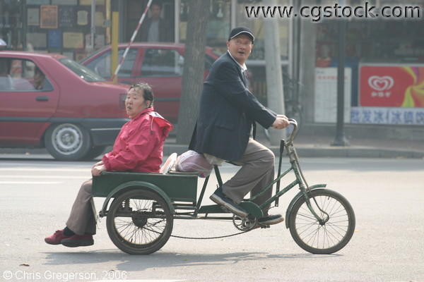 Man Carrying Woman, Bicycle Cart, Beijing, China