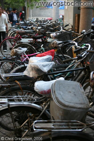 Row of Bicycles Parked in Beijing
