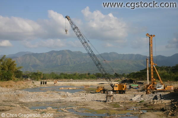 Crane and Piledriver Doing Road Construction in Ilocos Sur
