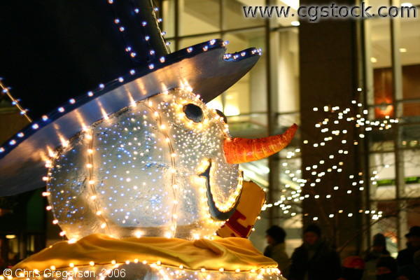 Close-Up of Giant Snowman in the Holidazzle Parade