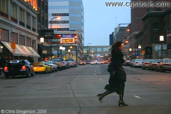 Woman Crossing an Intersection, Downtown Minneapolis