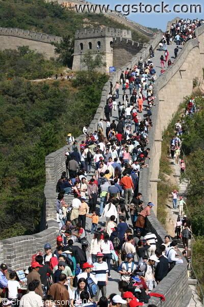 Tourist Crowds on the Great Wall of China During a Holiday