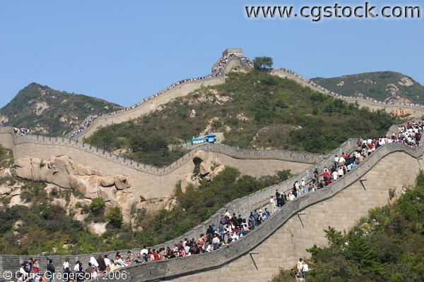 Crowd of People Climbing the Great Wall of China