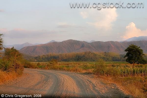 Gravel Road, Fields and Cordillera Mountains, Luzon, the Philippines