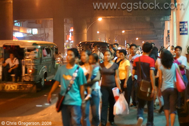 Commuters Waiting for Jeepneys in Cubao, Manila
