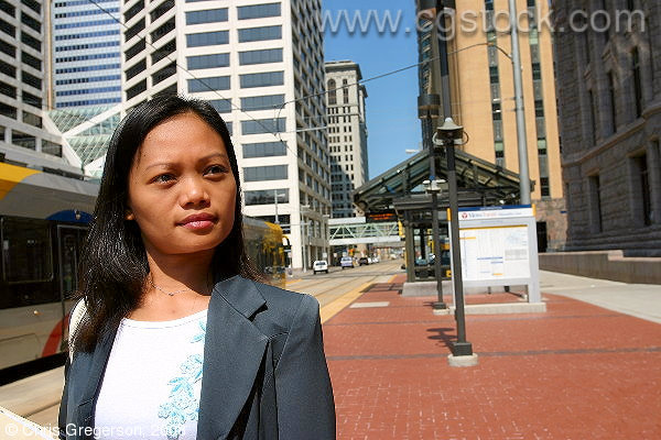 Asian Office Worker at the Government Plaza Light Rail Station
