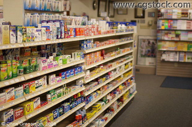 Drugstore Shelves with OTC Medicine