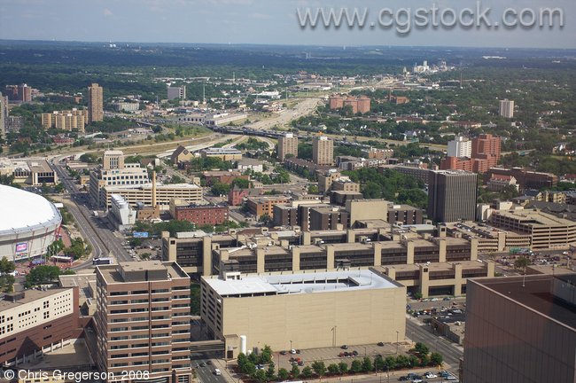 Aerial View of Downtown Minneapolis and Hiawatha Avenue