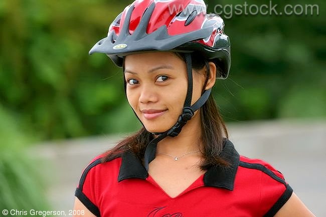 Young Asian Woman in Bike Helmet