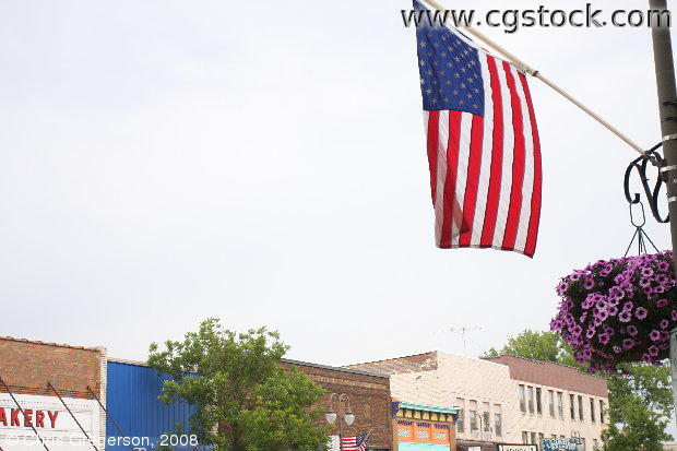 American Flag on Main Street, Rural Wisconsin