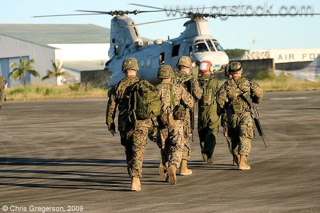 US Marines and a Sea Knight Helicopter, Clark Air Base, the Philippines