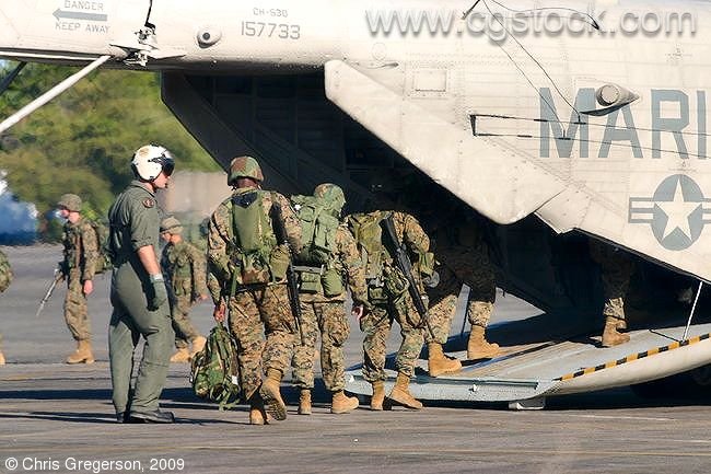 US Marines Boarding a Sea Stallion Helicopter at Clark Air Base