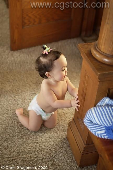 Baby in Diaper Standing Up