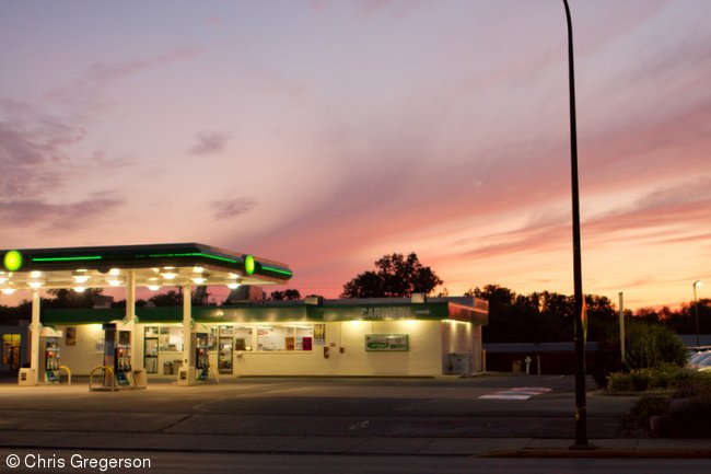 BP Gas Station on Knowles at Sunset