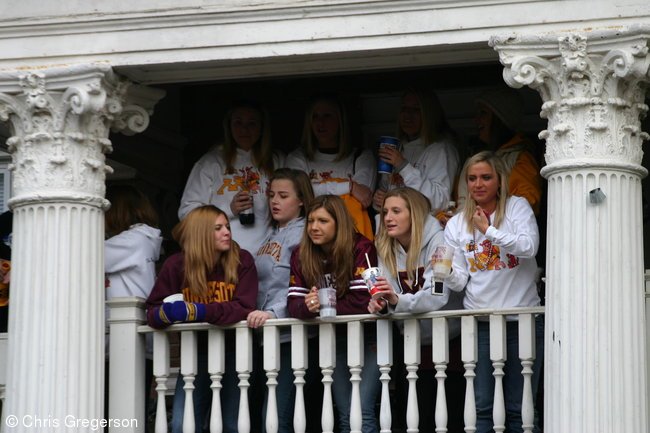 Sorority Girls in a Frat House Balcony
